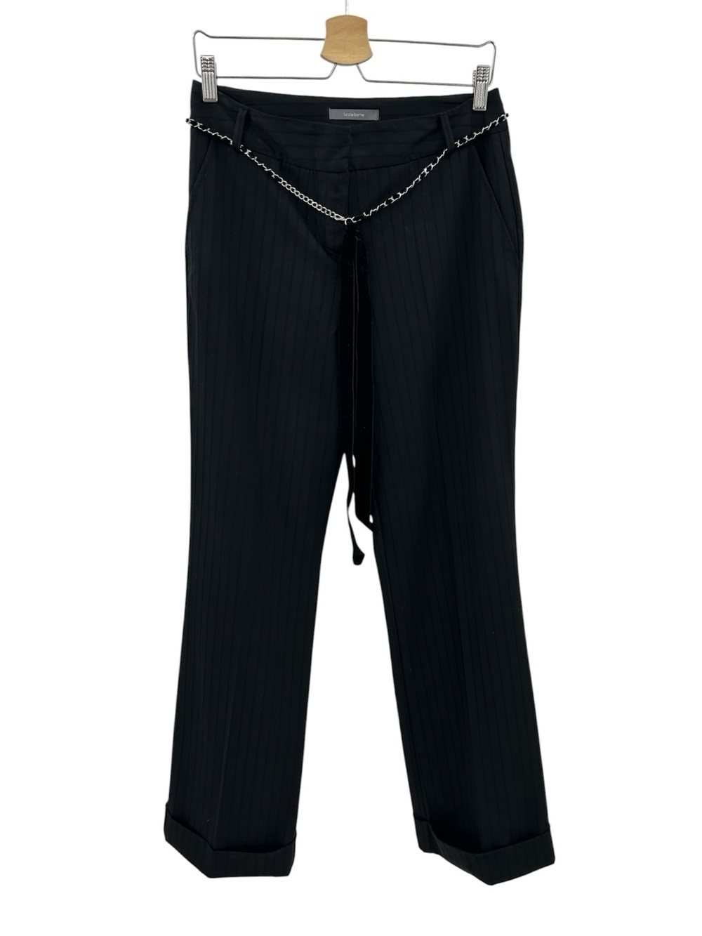 Liz Claiborne Black Audra Pinstripe Trousers with Chain Detail